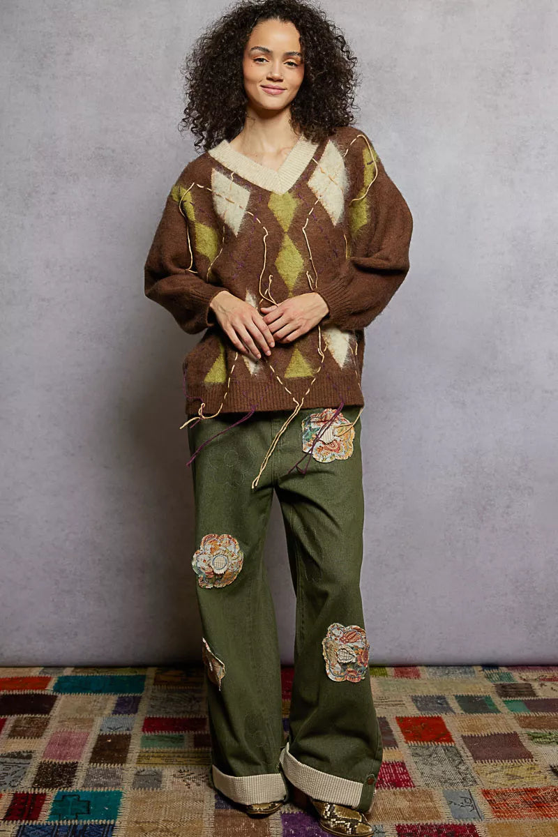 Argyle Pattern Mohair Sweater