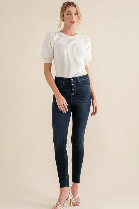 Puffed Half Sleeve Rib Bodysuit