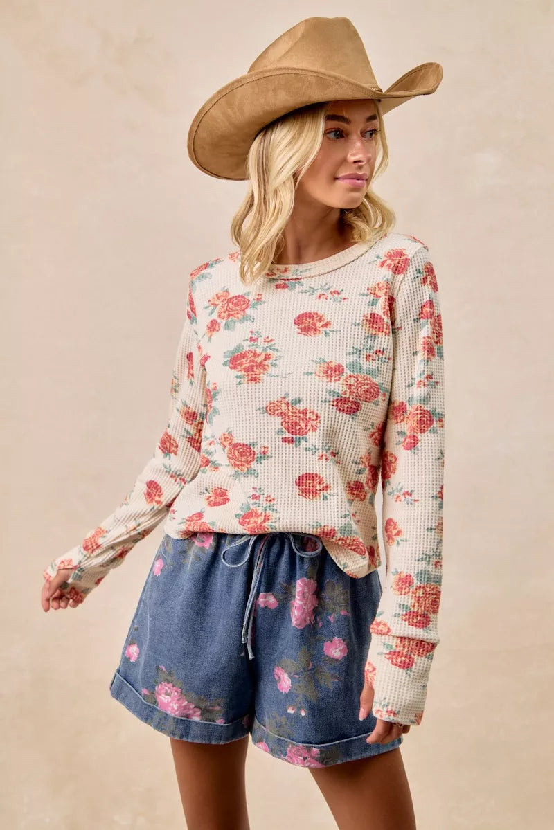Floral Washed Waffle Thermal Top