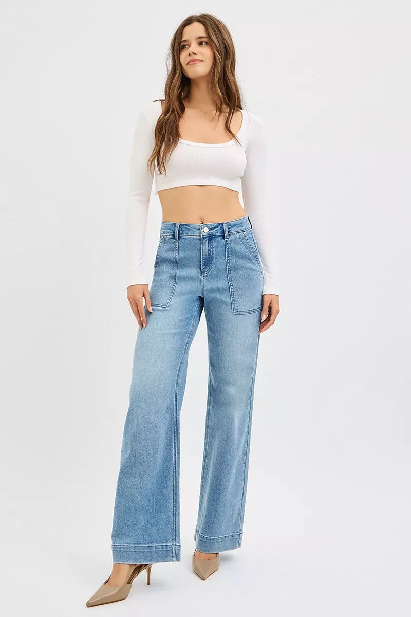 High Rise Straight Leg Jeans with Front Pockets
