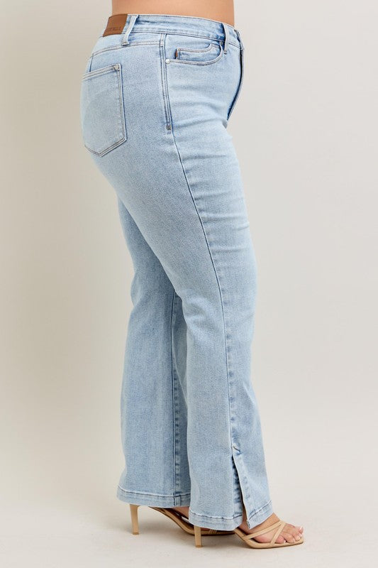 Tummy Control Vintage Wash Side Slit Slim Boot Jeans