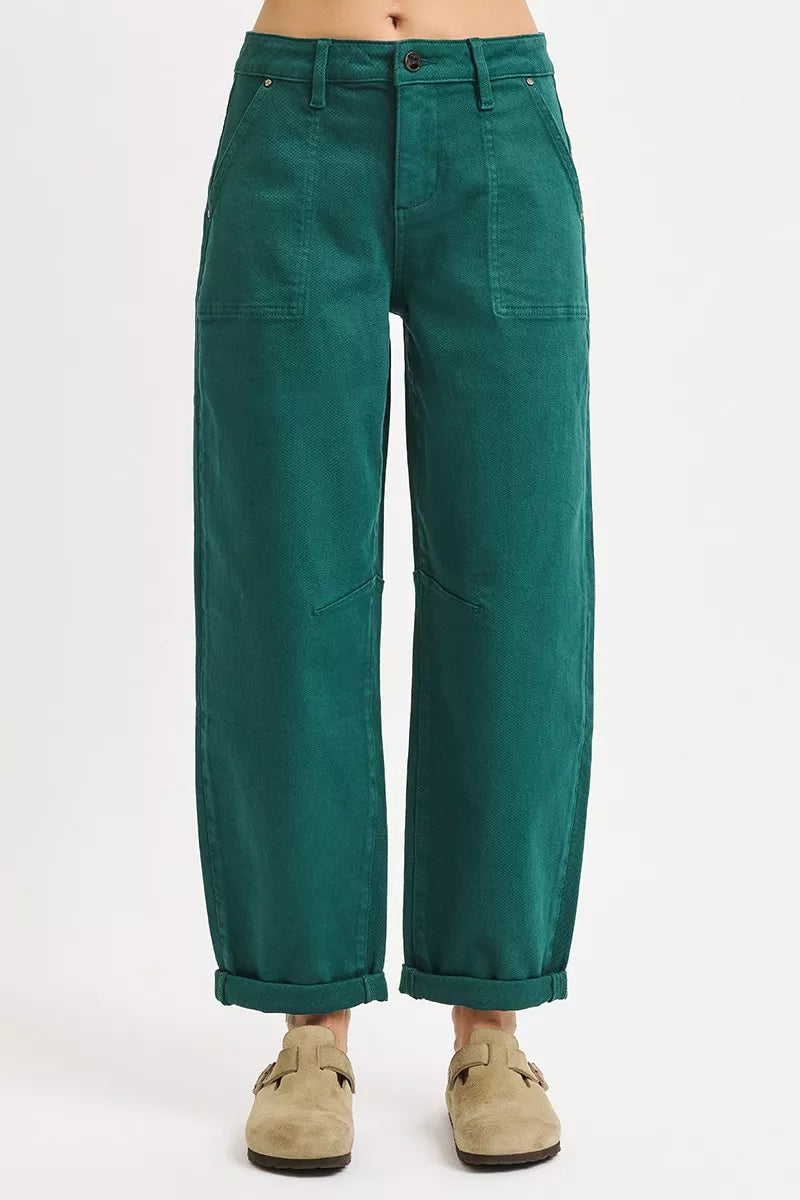High Rise Ankle Cuffed Barrel Pants