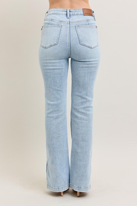 Tummy Control Vintage Wash Side Slit Slim Boot Jeans