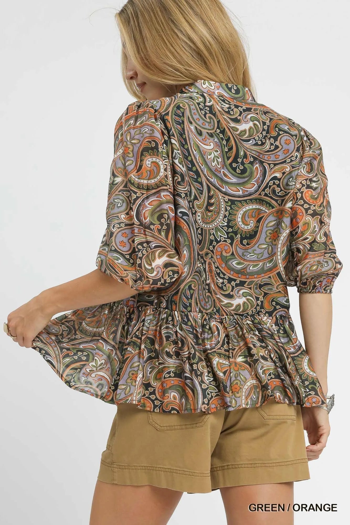 Paisley Print Peplum Blouse