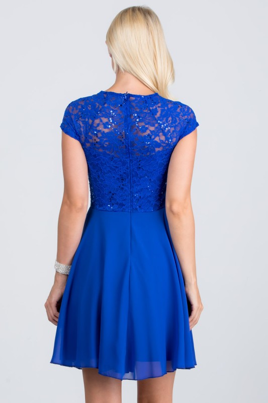 Lace Bodice Beaded Belt Chiffon Mini Dress