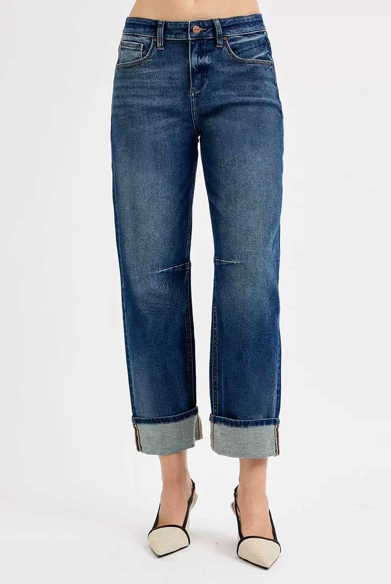 Slouchy Crop Barrel Cuffed Jeans