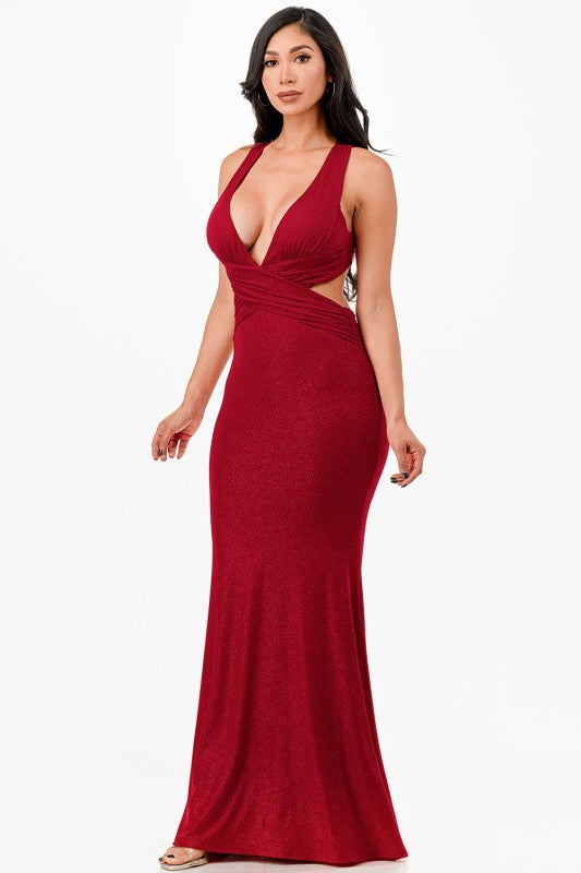 Ruched Halter Top Full Length Gown