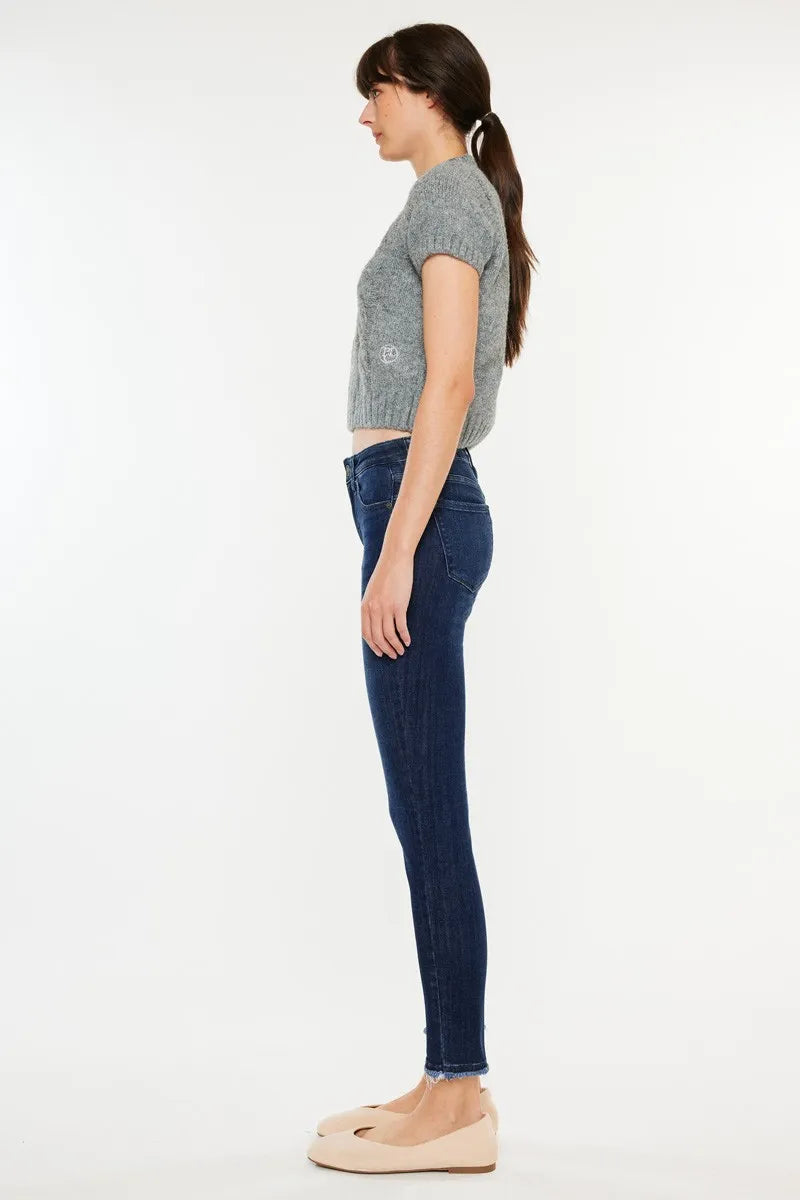 High-Rise Slim Fit Raw Hem Ankle Jeans