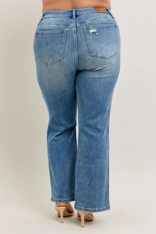 High Waist Front Seam & Slit Straight Jeans