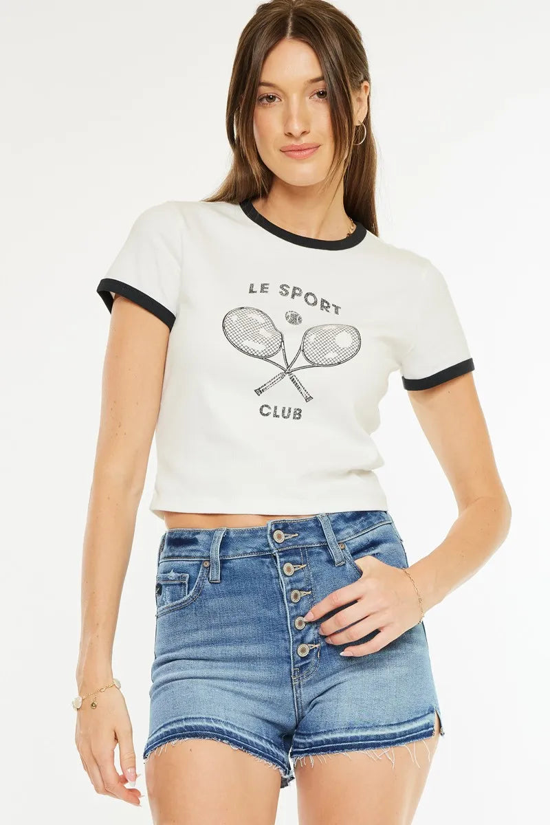 High Rise Release Hem Denim Shorts