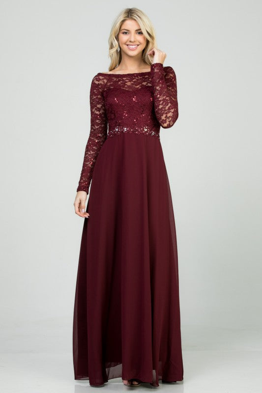 Lace Bodice A-Line Full-Length Dress