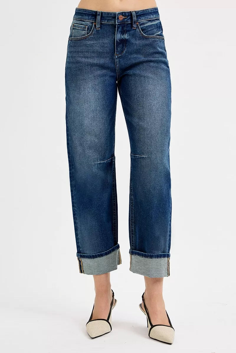 Slouchy Crop Barrel Cuffed Jeans
