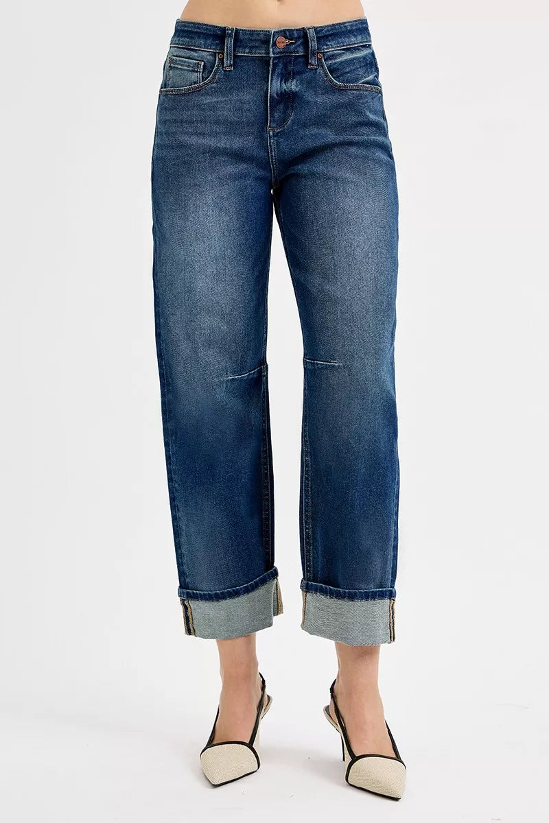 Slouchy Crop Barrel Cuffed Jeans