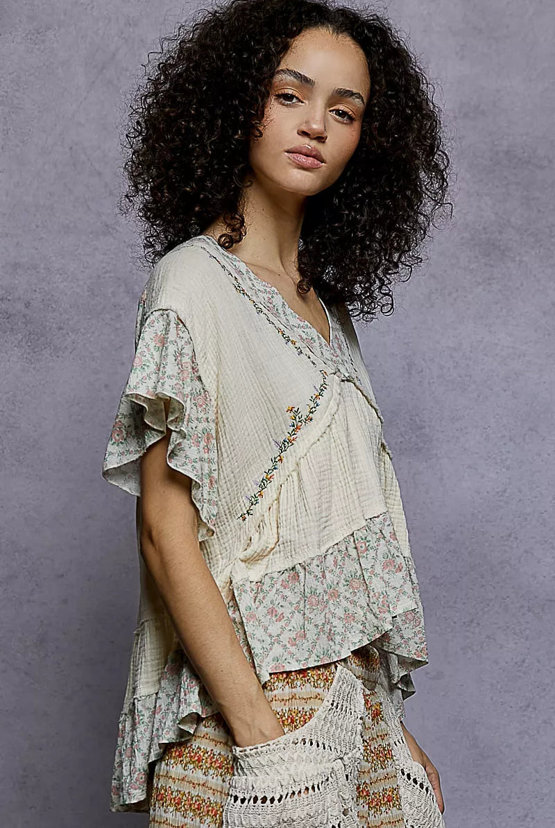 Floral Ruffled Double Gauze Blouse