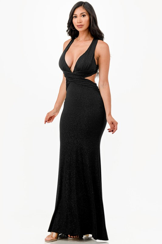 Ruched Halter Top Full Length Gown