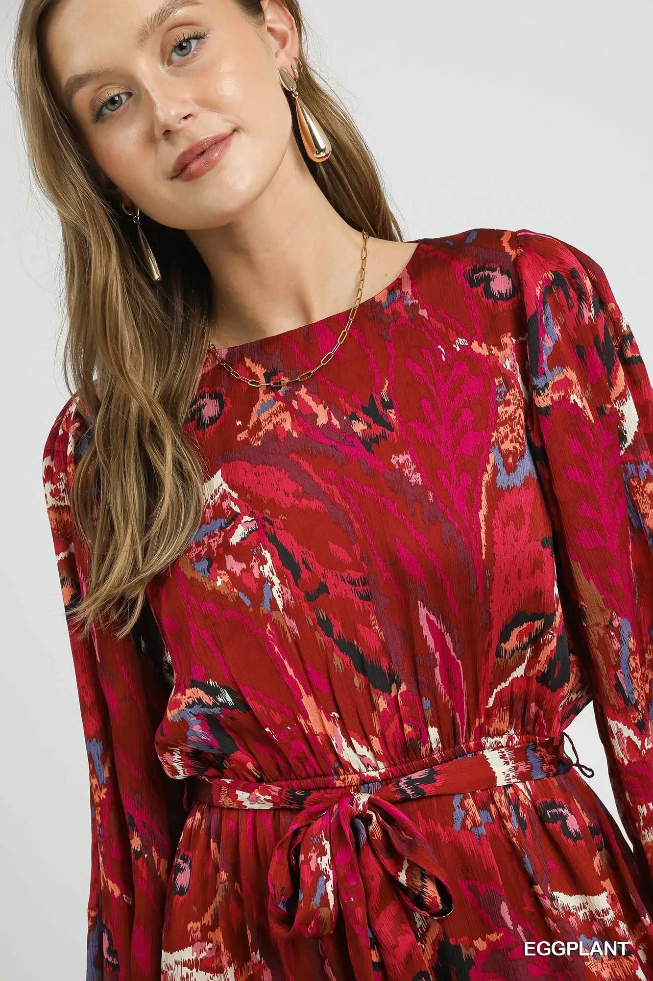 Ruffled Hem Printed Balloon Sleeve Dress