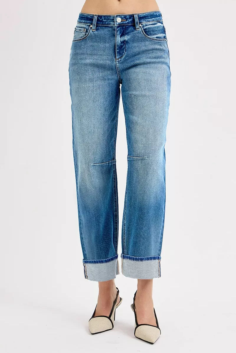 RISEN Slouchy Crop Barrel Cuffed Jeans