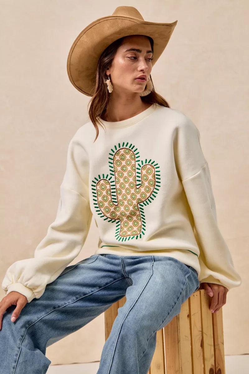 Cactus Embroidered Fleece Sweatshirt