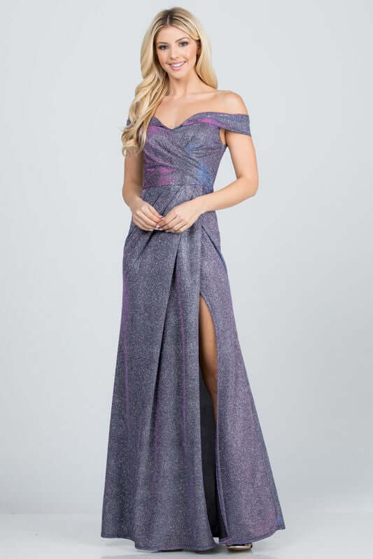 Off Shoulder Glitter Jacquard Gathered Gown