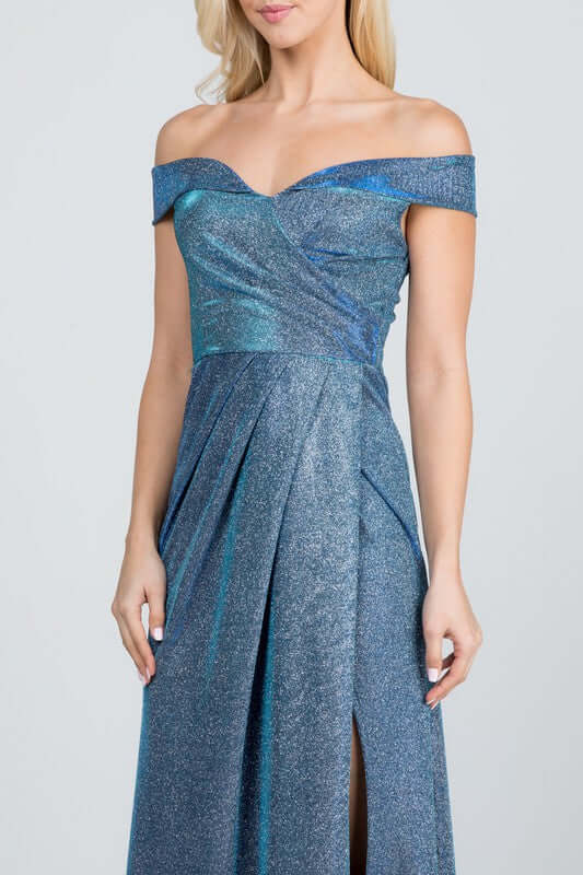 Off Shoulder Glitter Jacquard Gathered Gown