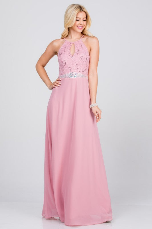 Halter Neck Full-Length A-Line Dress