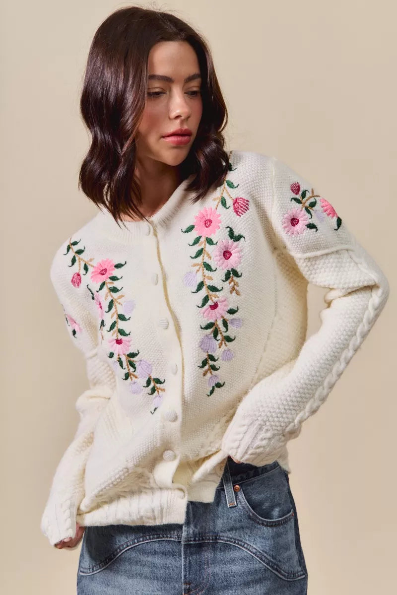 Floral Embroidered Coquette Sweater Cardigan