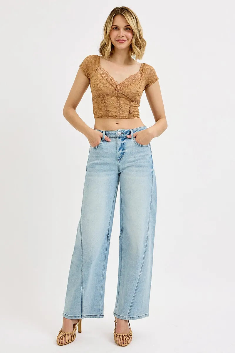 Mid Rise Fit Barrel Jeans