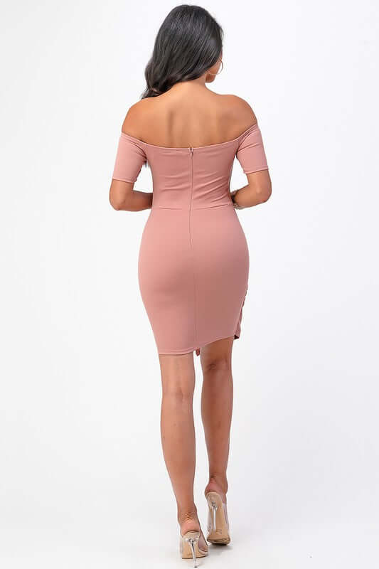 Off Shoulder Front Twist Bodycon Dress