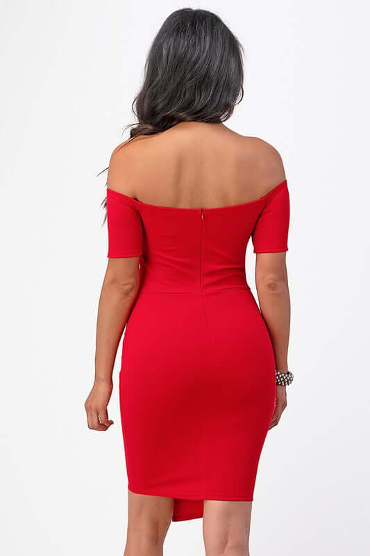 Off Shoulder Front Twist Bodycon Dress