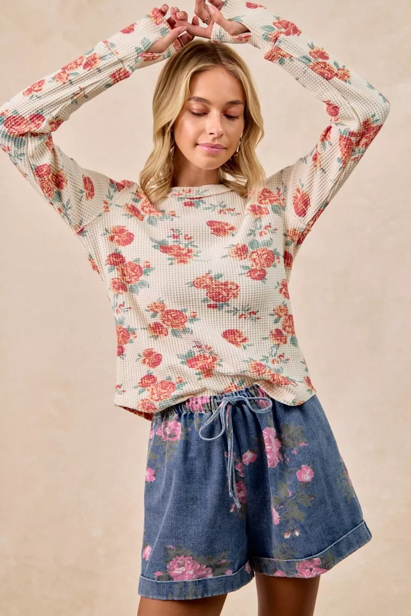 Floral Washed Waffle Thermal Top