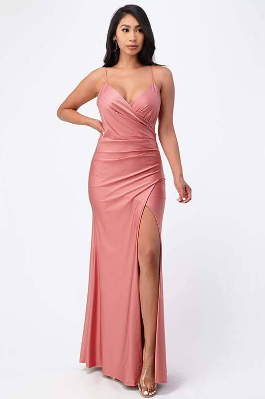 Tara Side Pleat Overlap Gown with Side Opening