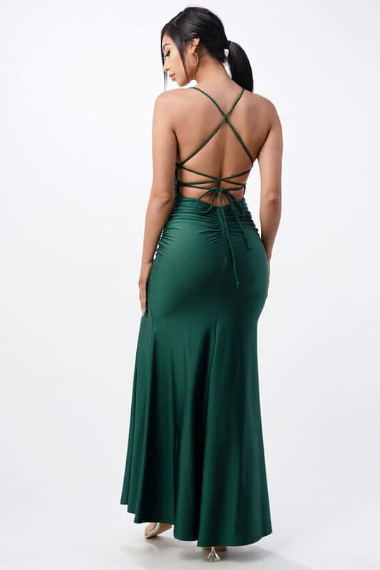 Back Lace Up mermaid Dress with Waist Shirring