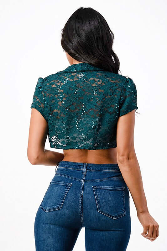 Crochet Sequin Lace Cropped Shrug