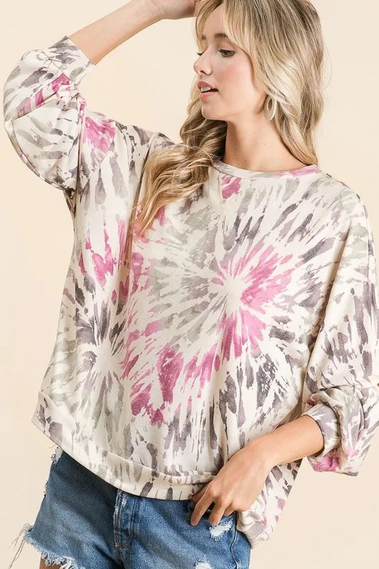 Tie Dye Print Terry Pull Over
