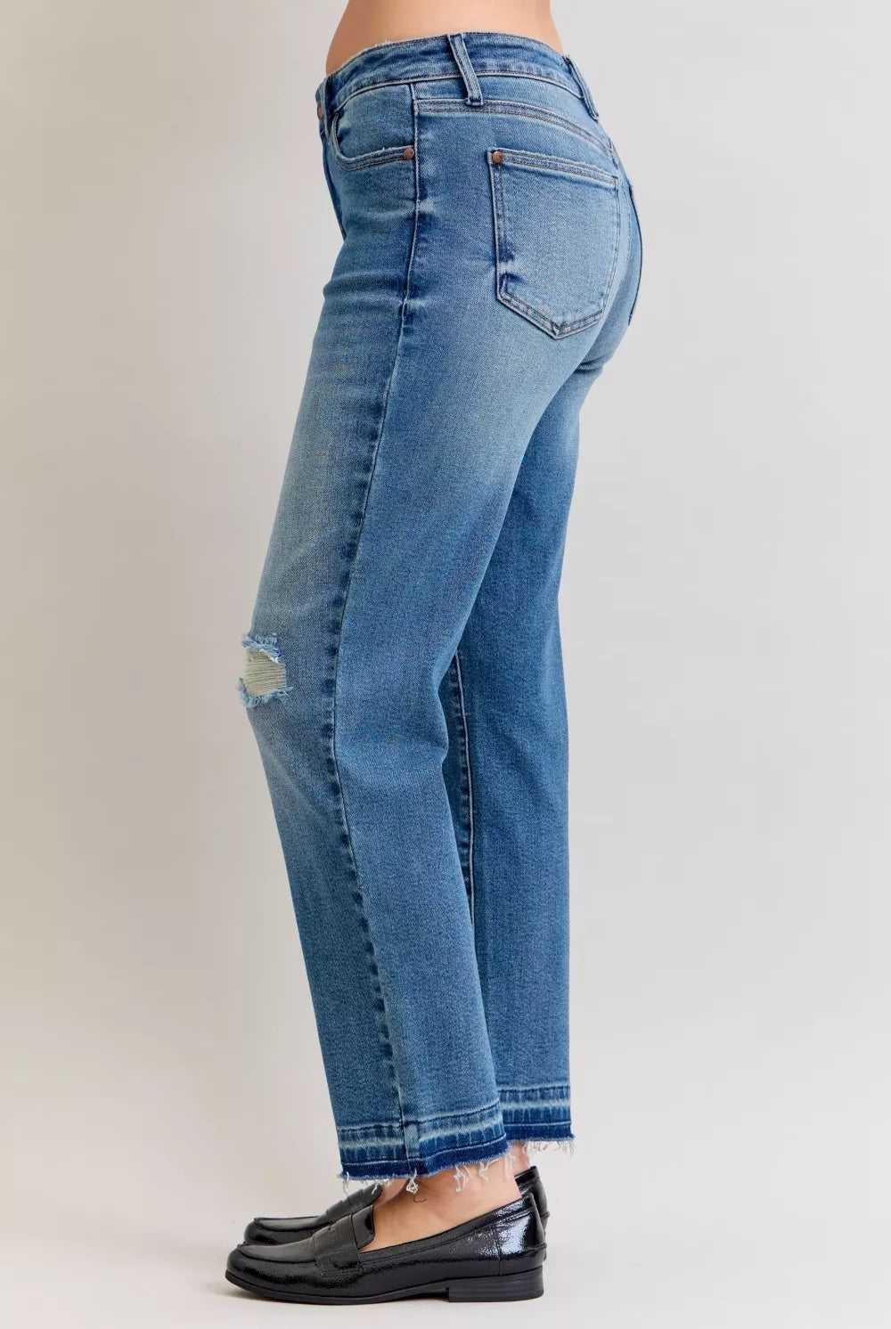 Mid Rise Boyfriend Destroy Release Hem Jeans