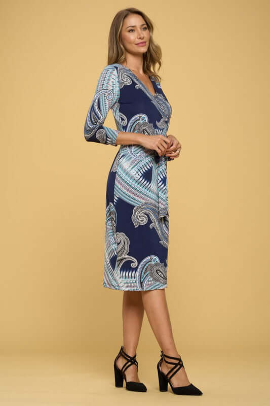 Print V-Neck Jersey Wrap Dress with Tie