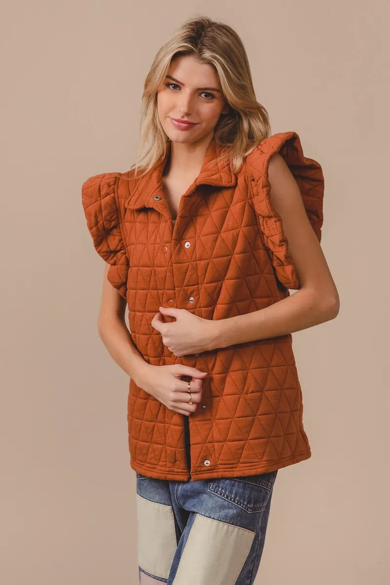 Quilted Knit Ruffle Sleeve Vest