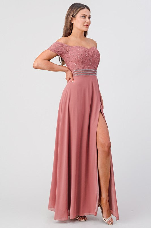 Off-Shoulder Full-Length A-Line Dress
