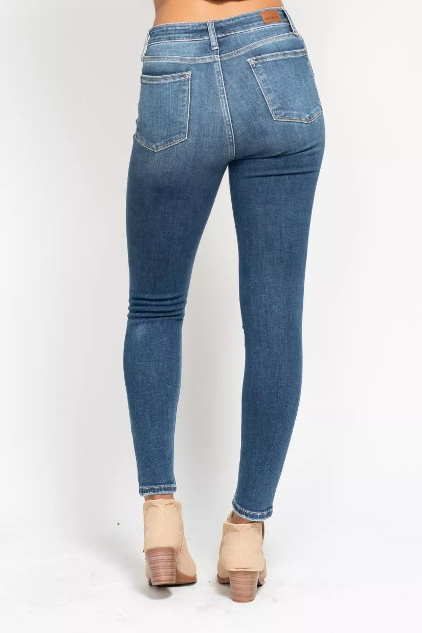 High Rise Button Fly Skinny Jeans