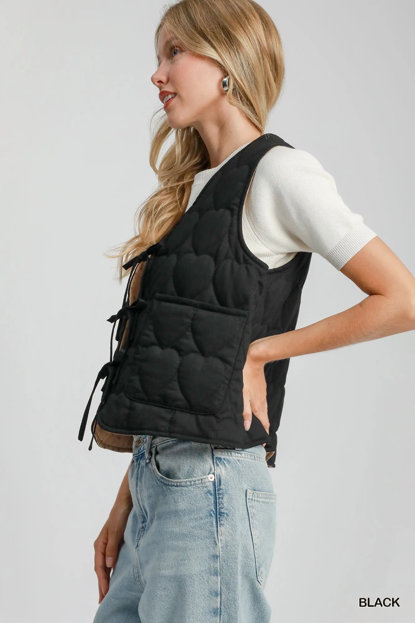 Umgee Heart Quilted Tie-Front Vest