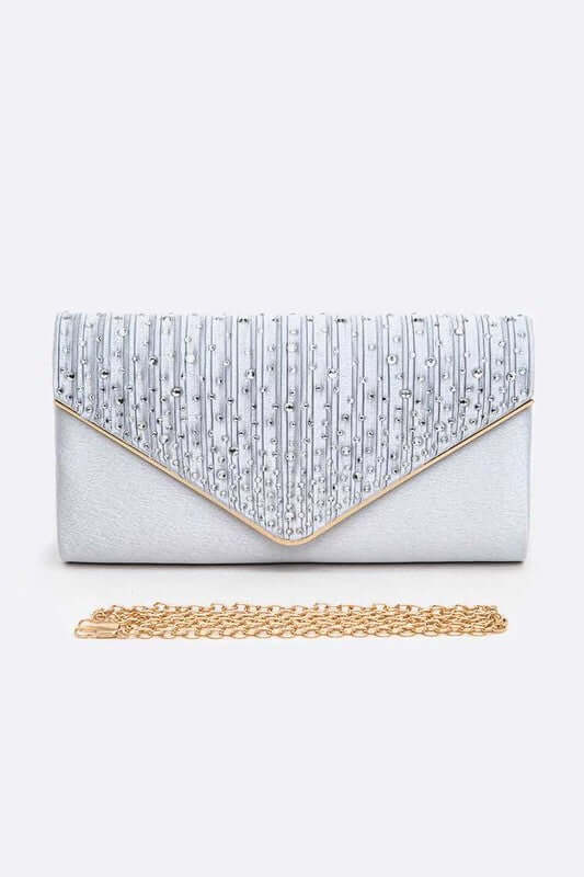 Crystal Pave Pleated Satin Clutch