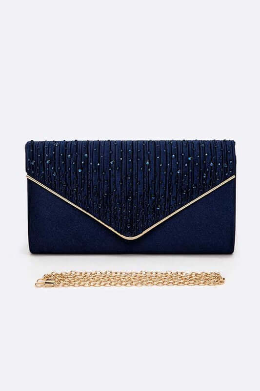 Crystal Pave Pleated Satin Clutch