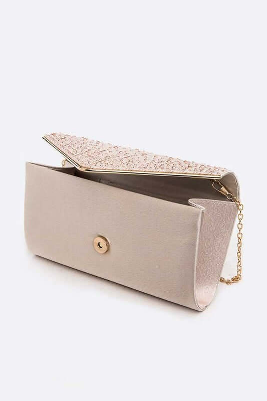 Crystal Pave Pleated Satin Clutch