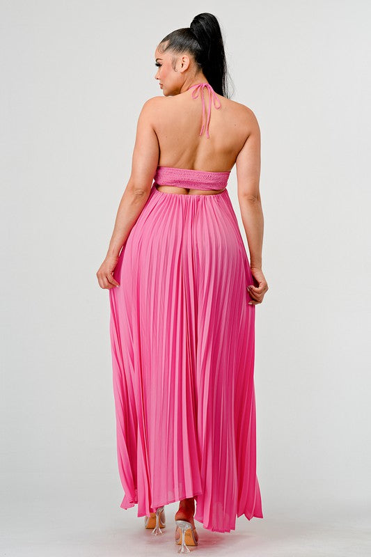 Flowy Sleeveless Pleated Maxi Dress