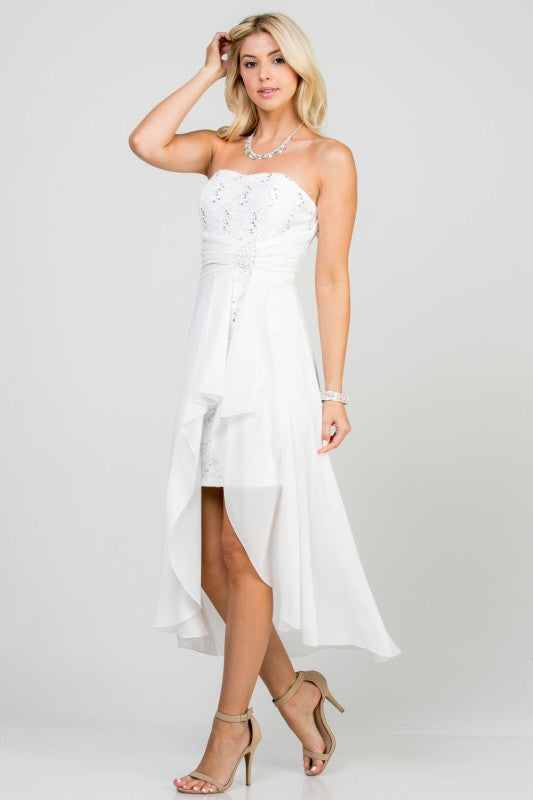 High Low Chiffon/Lace Strapless Dress