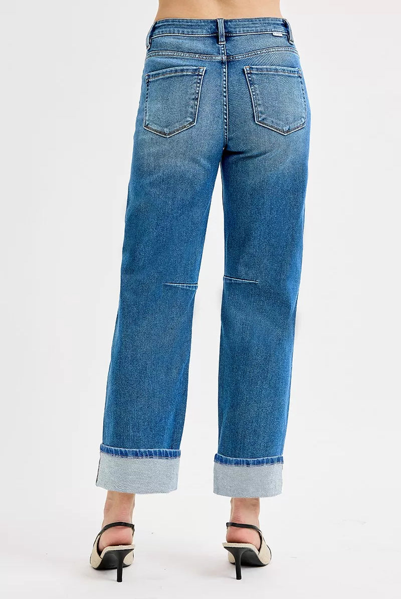 RISEN Slouchy Crop Barrel Cuffed Jeans
