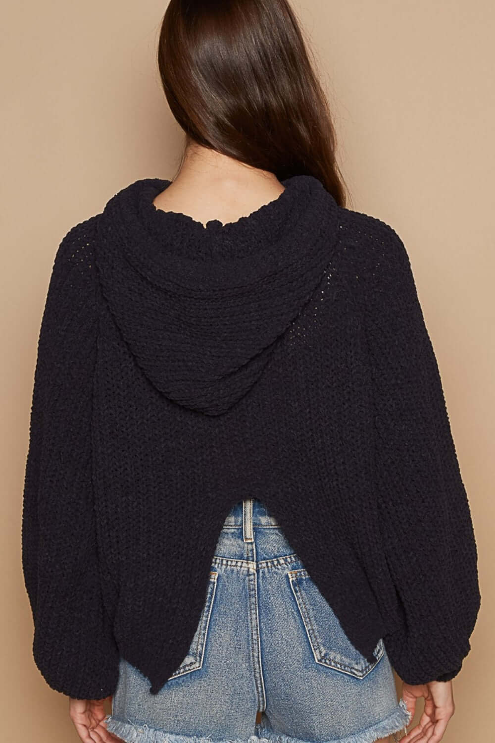 Balloon Sleeve Crop Hooded Sweater