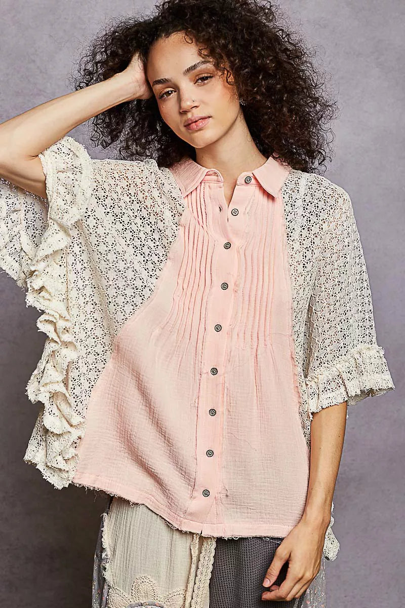 Button Down Front Pleated Shirt