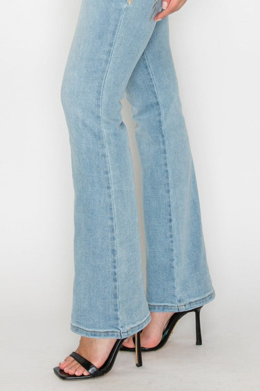 HIGH RISE EMBROIDERED MODERN BOOTCUT JEANS