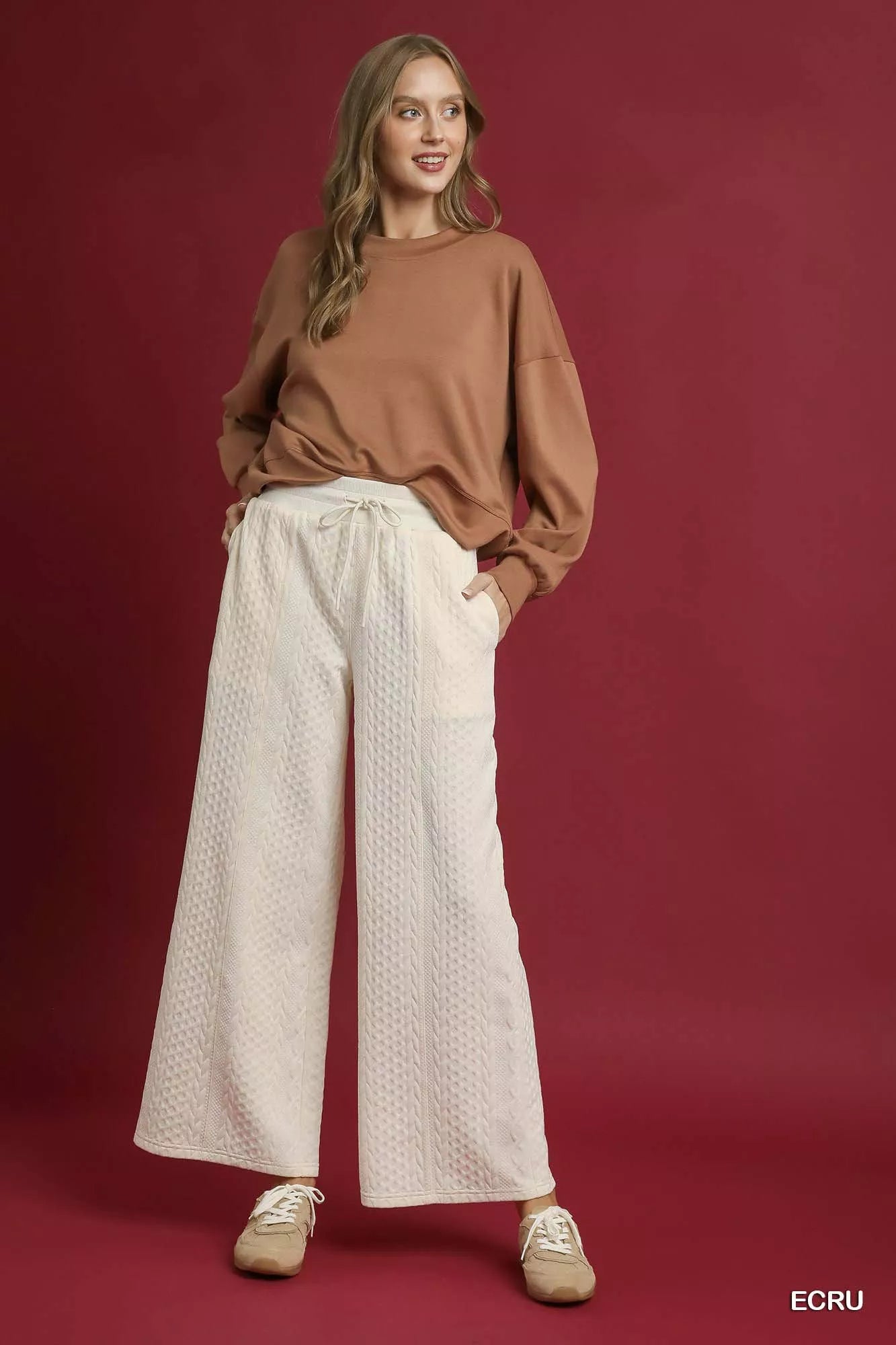 Cable Knit Textured Wide Leg Pants